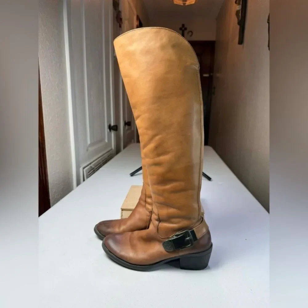 Vince Camuto Bedina Women Brown Leather Pull On Western Riding Boots Sz 7.5